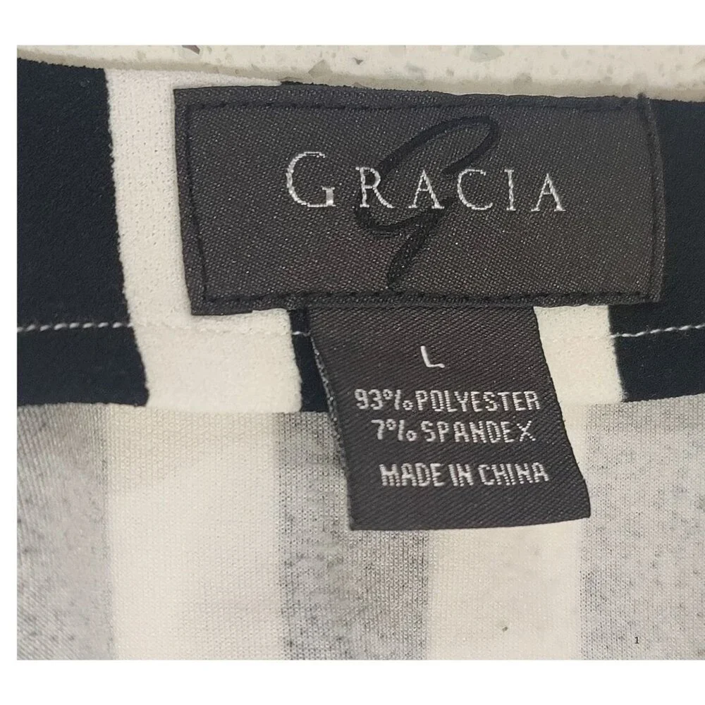Gracia Black White Striped Open Side Tie Waist Tunic Top Women L - Picture 6 of 6